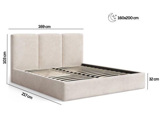 Podwójne slim łóżko 160x200 tapicerowane z pojemnikiem Mira