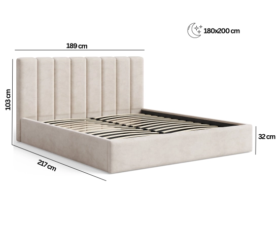 Podwójne łóżko slim z pojemnikiem 180x200 tapicerowane Nuvia