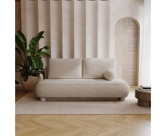 Sofa dwuosobowa okrągłe poduszki Toby tkanina boucle