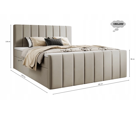 Łóżko 180x200 kontynentalne velvet obłe kształty pianka komfort Zuno