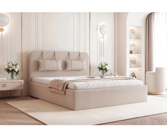 Eleganckie łóżko 160x200 tapicerowane z zagłówkiem i pojemnikiem Monti