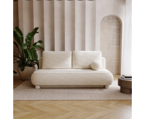 Sofa dwuosobowa okrągłe poduszki Toby tkanina boucle