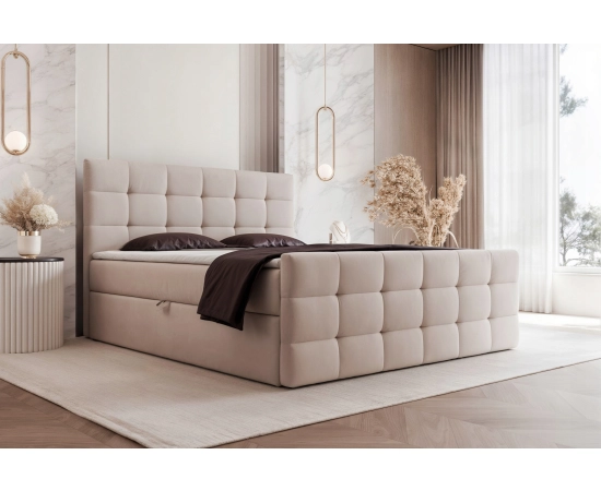 Tapicerowane łóżko Chesterfield 140x200 kontynentalne z materacem Viva