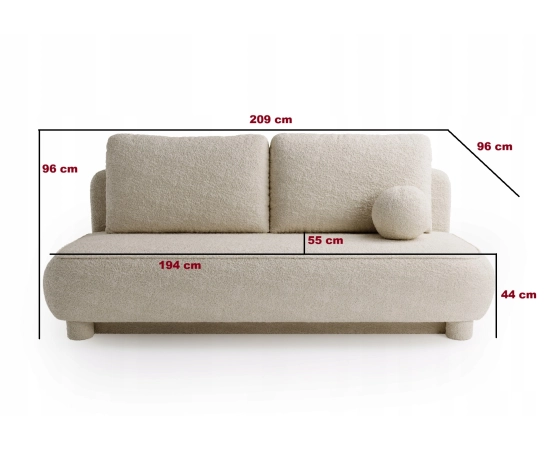 Sofa dwuosobowa okrągłe poduszki Toby tkanina boucle