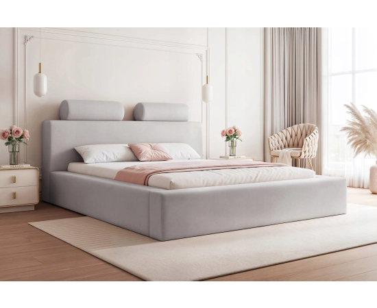 Podwójne łóżko 140x200 prosty design, wałki ozdobne na wezgłowiu Zaffiro