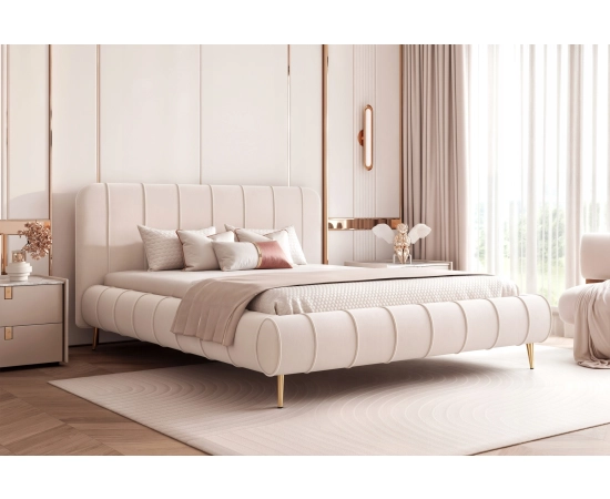 Łóżko sypialniane designerskie przeszycia wysokie nogi 120x200 Lina II