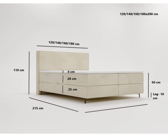 Łóżko do sypialni kontynentalne 160x200 z pojemnikiem i topperem Gloria Box