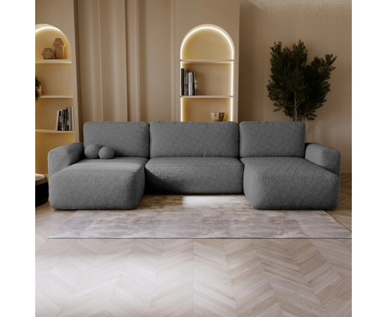 Narożnik w kształcie U tkanina boucle, okrągłe kształty Ornello U