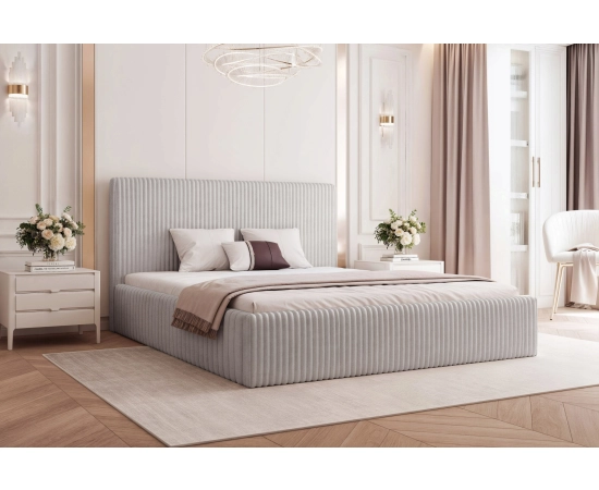 Łóżko sypialniane tapicerowane 160x200 prosty design, miękki sztruks Vienna