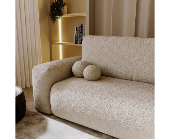 Narożnik z otomaną tkanina boucle, okrągłe kształty Ornello L