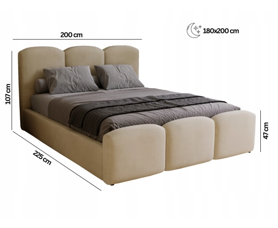Bufiaste łóżko sypialniane efektowny model z pojemnikiem 180x200 Camille