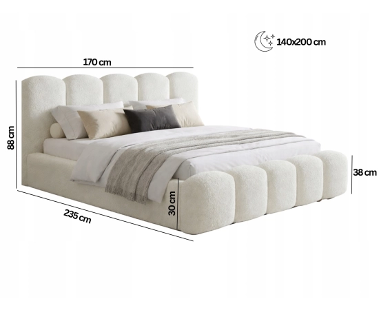 Łóżko tapicerowane z dużym pojemnikiem 140x200 MILLY baranek