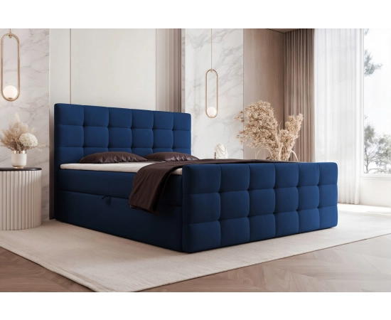 Tapicerowane łóżko Chesterfield 140x200 kontynentalne z materacem Viva
