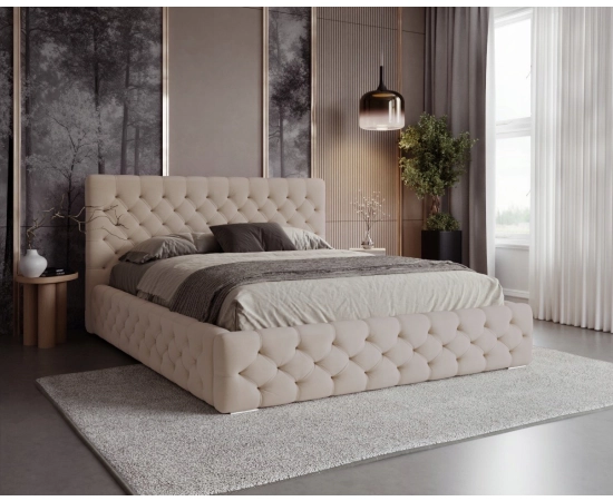 Łóżko tapicerowane dwuosobowe pikowane z pojemnikiem 140x200 Chester