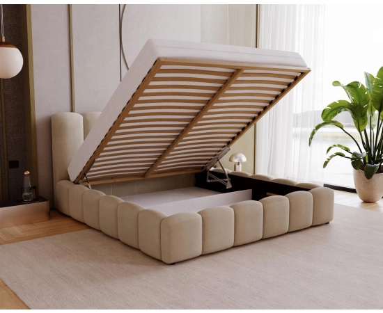 Modne obłe łóżko sypialniane z pojemnikiem 180x200 Julien