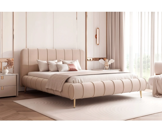 Łóżko sypialniane designerskie przeszycia wysokie nogi 120x200 Lina II