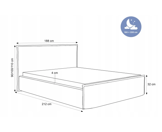 Sypialniane łóżko tapicerowane 180x200 ozdobne kształt poduszki Pillow