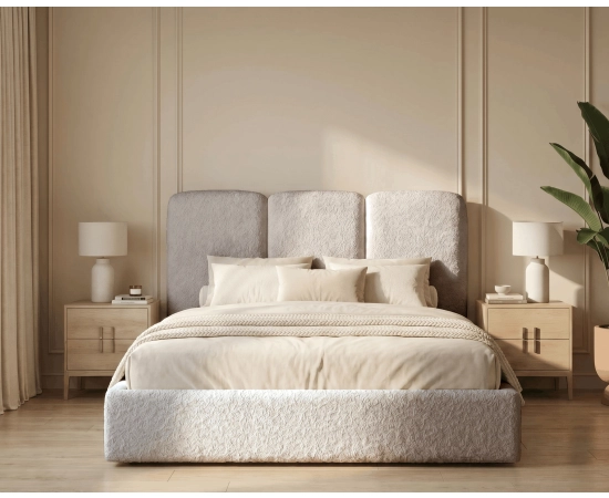 Łóżko sypialniane slim 160x200 z pojemnikiem i stelażem Mira boucle