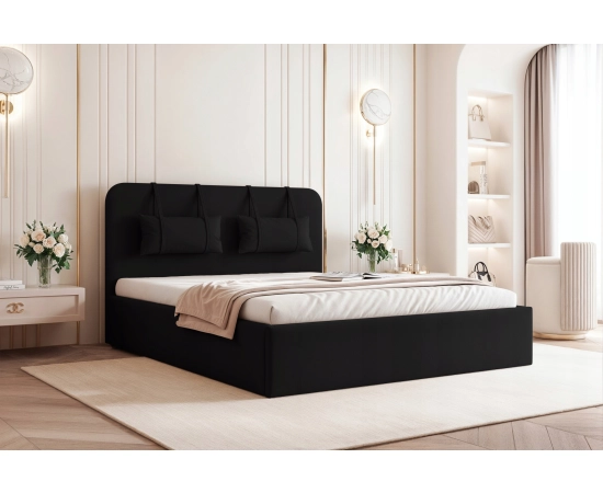 Eleganckie łóżko 160x200 tapicerowane z zagłówkiem i pojemnikiem Monti