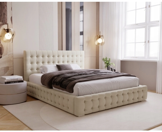 Duża sypialnia łóżko pikowane z pojemnikiem i stelażem 200x200 Palmo