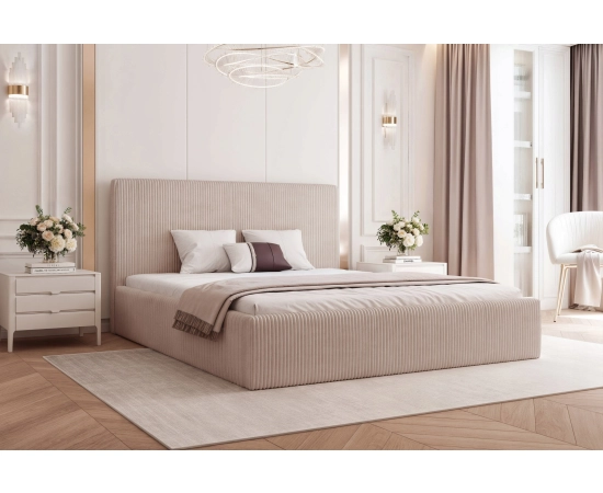 Łóżko sypialniane tapicerowane 160x200 prosty design, miękki sztruks Vienna