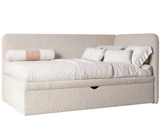 Dziecięce łóżko tkanina boucle 90x200 z pojemnikiem i stelażem Felix