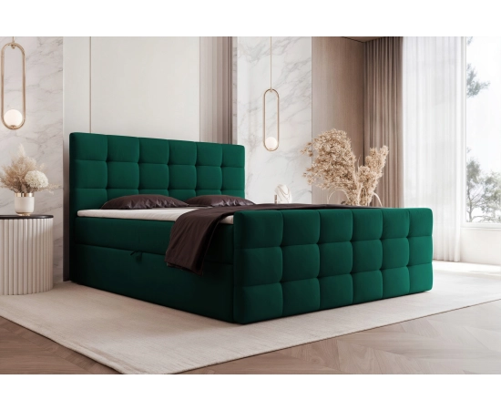 Tapicerowane łóżko Chesterfield 140x200 kontynentalne z materacem Viva