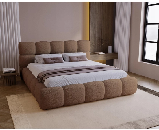 Łóżko boucle design nowoczesny pojemnik i stelaż 160x200 Boston