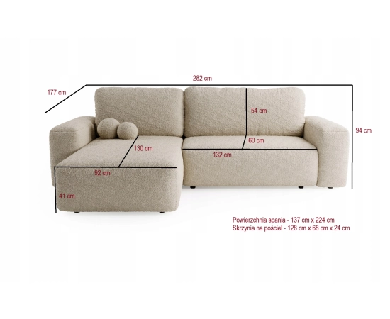 Narożnik z otomaną tkanina boucle, okrągłe kształty Ornello L