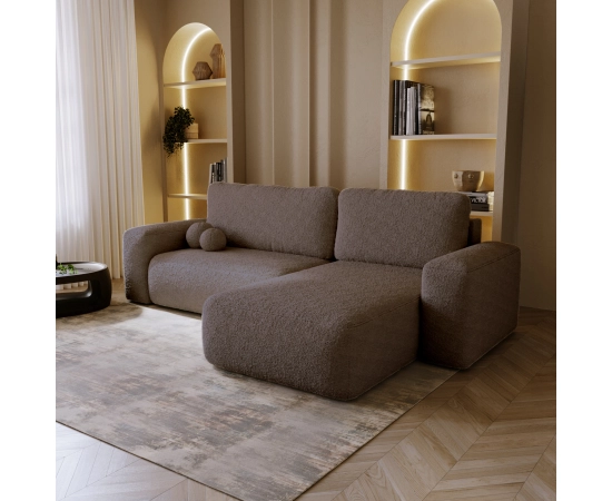 Narożnik z otomaną tkanina boucle, okrągłe kształty Ornello L