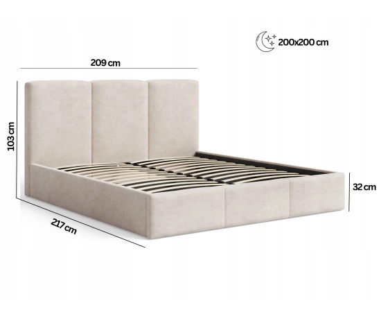 Dwuosobowe duże łoże sypialniane z pojemnikiem 200x200 Elora boucle