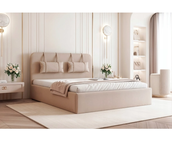 Eleganckie łóżko 160x200 tapicerowane z zagłówkiem i pojemnikiem Monti
