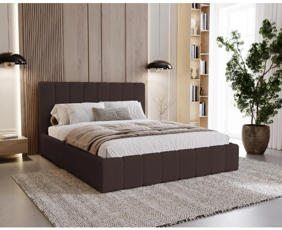 Łóżko tapicerowane z pojemnikiem i stelażem tkanina boucle 120x200 Lexy