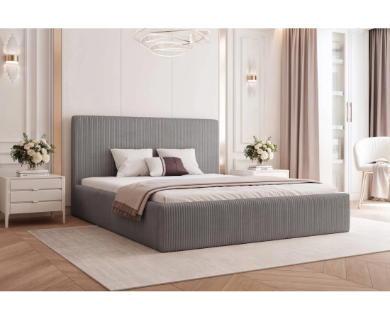 Łóżko sypialniane tapicerowane 160x200 prosty design, miękki sztruks Vienna