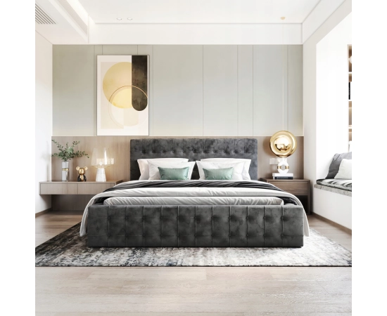 Sypialnia łóżko z pojemnikiem i stelażem pikowane z guzikami 180x200 Palmo