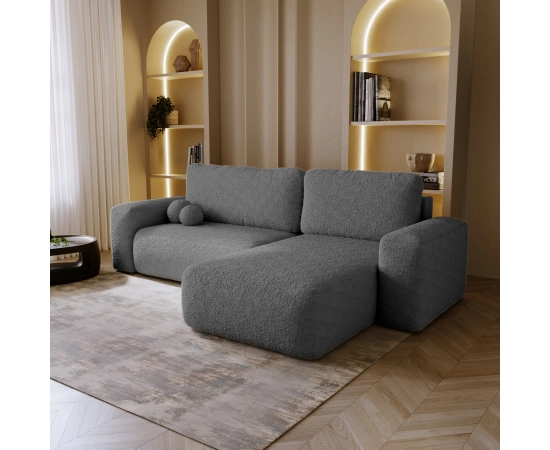 Narożnik z otomaną tkanina boucle, okrągłe kształty Ornello L