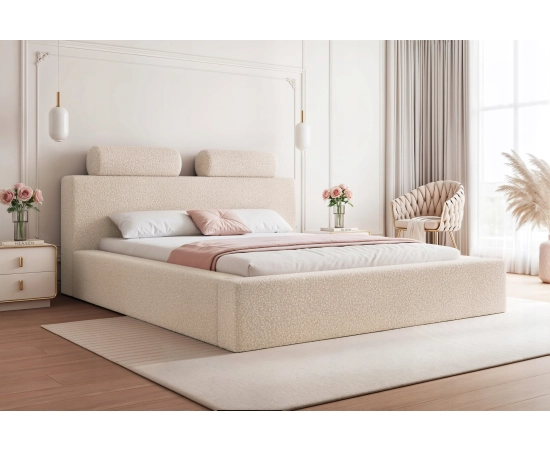 Podwójne łóżko 140x200 prosty design, wałki ozdobne na wezgłowiu Zaffiro