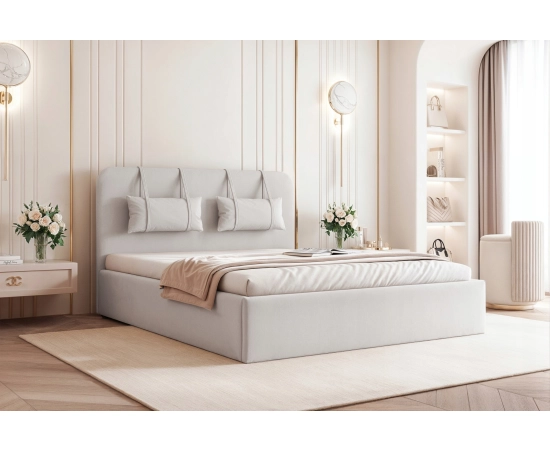 Eleganckie łóżko 160x200 tapicerowane z zagłówkiem i pojemnikiem Monti