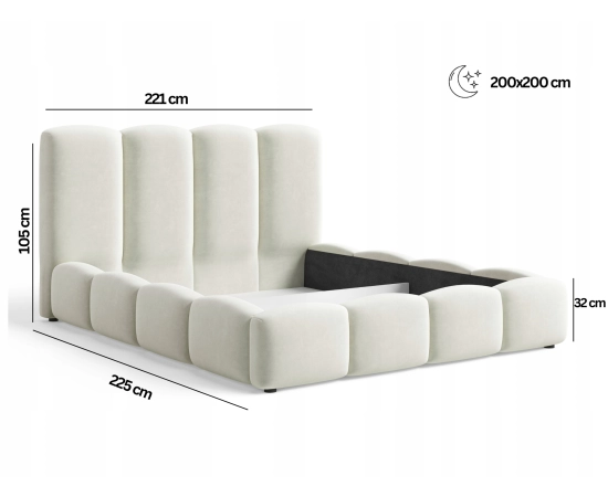 Duże łóżko chmurka z pojemnikiem i stelażem małżeńskie 200x200 Puffy