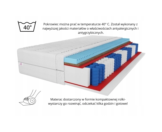 Materac pocket, kokos, 90x200 twardość H3/H4 , dwustronny Promium 20 cm
