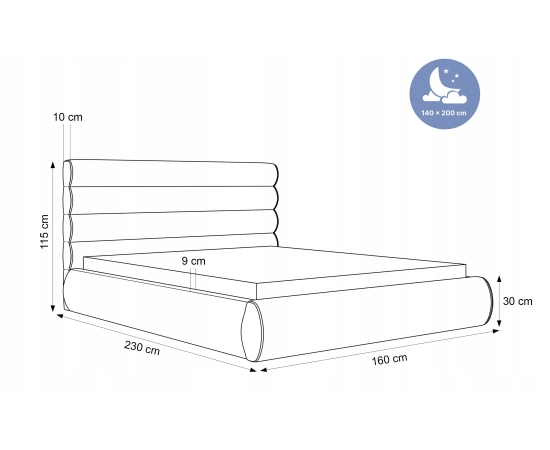 Modne łóżko tapicerowane podwójne 140x200 łóżko z pojemnikiem Marbella