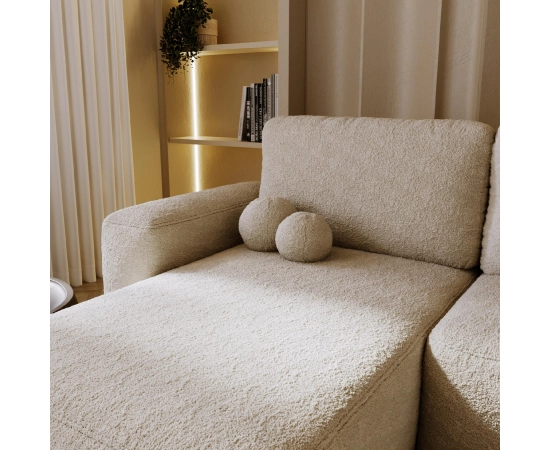 Narożnik w kształcie U tkanina boucle, okrągłe kształty Ornello U
