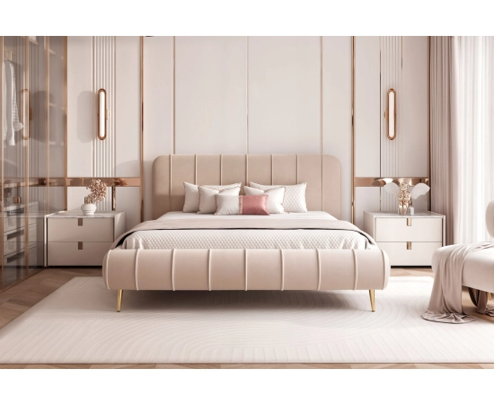 Łóżko sypialniane designerskie przeszycia wysokie nogi 120x200 Lina II