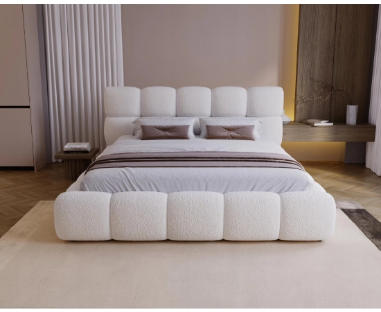 Łóżko boucle design nowoczesny pojemnik i stelaż 160x200 Boston