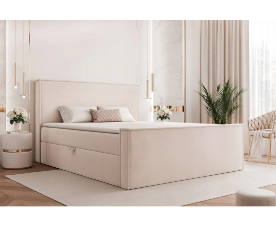 Eleganckie łóżko 160x200 kontynentalne z materacem i lamówką Lunara II