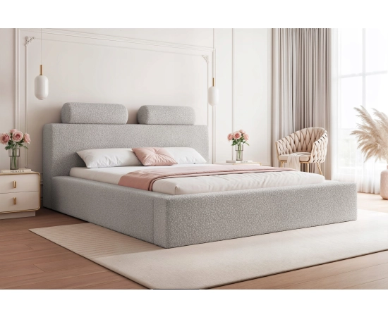 Podwójne łóżko 140x200 prosty design, wałki ozdobne na wezgłowiu Zaffiro