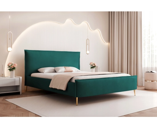Łóżko tapicerowane ozdobne wezgłowie 180x200 na nogach velvet Pillow II