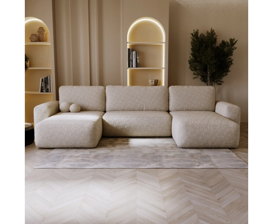 Narożnik w kształcie U tkanina boucle, okrągłe kształty Ornello U