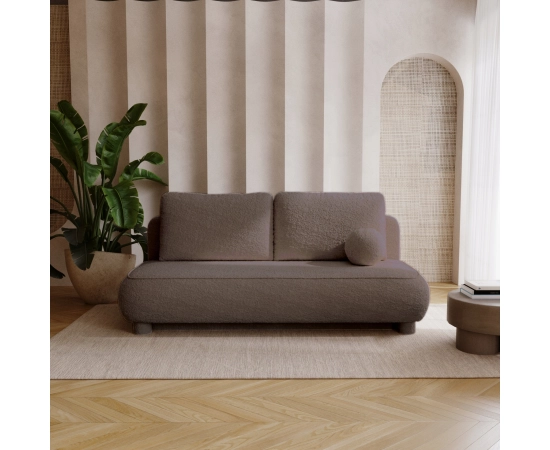 Sofa dwuosobowa okrągłe poduszki Toby tkanina boucle