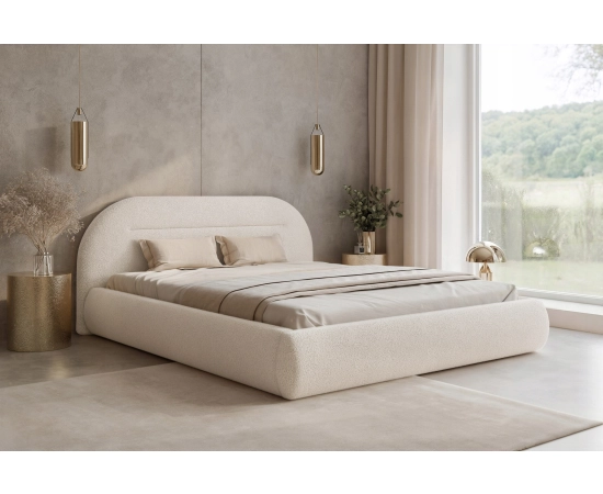 Duże modne łóżko małżeńskie 200x200 z dwoma pojemnikami Apolline